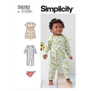 Simplicity Sewing Pattern 10990 / 9282 Infants‎ Dress Romper Diaper Cover XS-XL